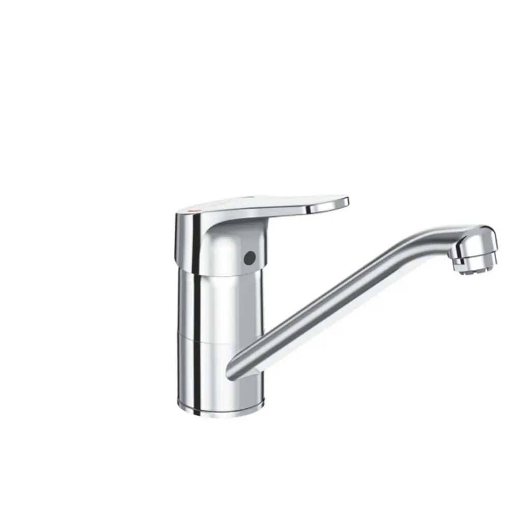 Chromfarbene Küchenarmatur von Ideal Standard mit einem rechten Auslauf und einem Hebel zur Wassersteuerung. Modernes Design für die Küchenmontage.